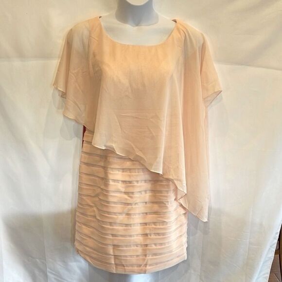 JJ’s House  pearl pink caplet sheath knee length chiffon pleated skirt - Picture 1 of 16